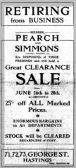Pearch and Simmons closing down sale advertisement 14-06-1930